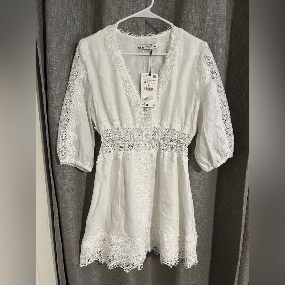 Zara White Lace Trim Women Dress